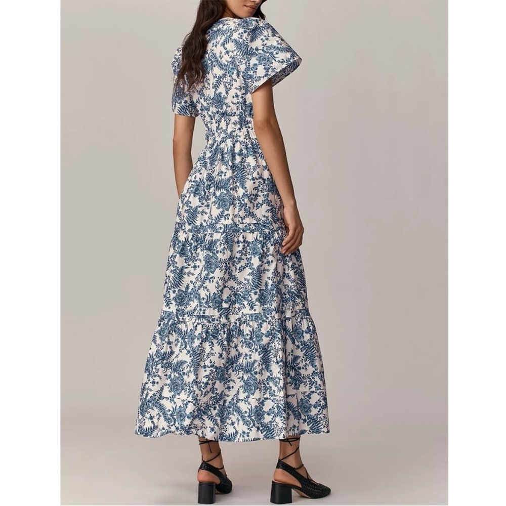 Anthropologie Somerset Maxi Ivory Blue Floral Tiered Cotton Summer Dress S - Picture 5 of 9